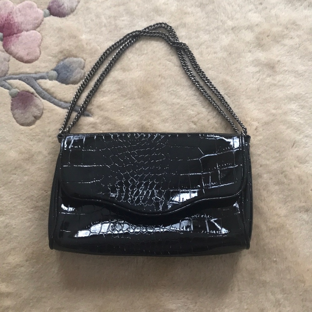 Forever 21 Black crocodile patent leather clutch